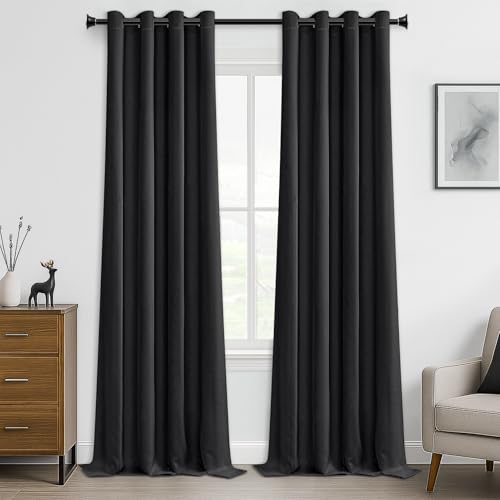 MRTREES Vorhang Blickdicht Gardinen Thermovorhang mit Ösen Verdunklungsvorhang Ösenschal Vorhänge Kurz Modern 300×140cm(H×B) Schwarz 2er Set für Hotel