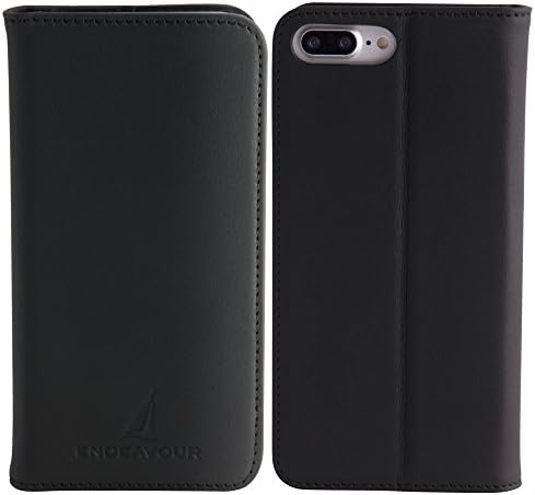 ENDEAVOUR iPhone 7 Plus / iPhone 8 Plus Wallet Case, Full Grain 100% Leather, Premium Genuine Leather, Magnetic Closure, Black, One-Year Limited Warranty 