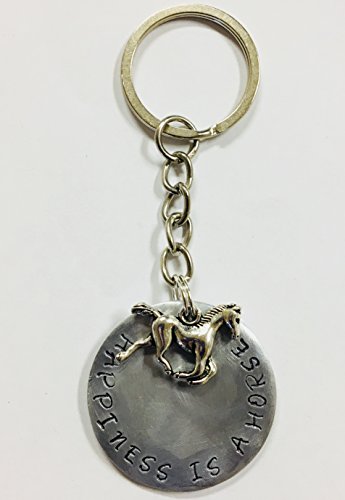 Horse Equestrian Keychain "Happiness is a horse" handstamped - Thumbnail 3