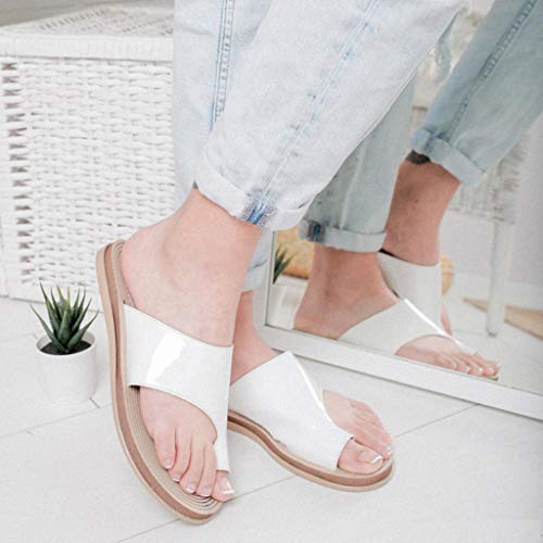 2019 New Women Comfy Platform Toe Ring Wedge Sandals Shoes Summer Beach Travel Shoes Comfortable Flip Flop Shoes White