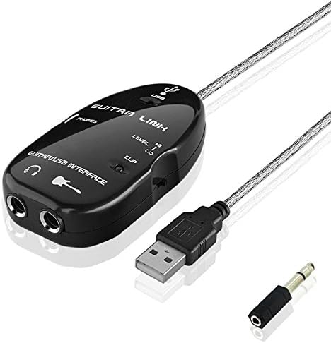 Guitar To USB Interface Link Audio Cable Adapter Connector Instrument with Build in Stereo Headphone Output for PC/MAC Computer Recording Support Windows XP/ Vista/ 7/ 8/ 10