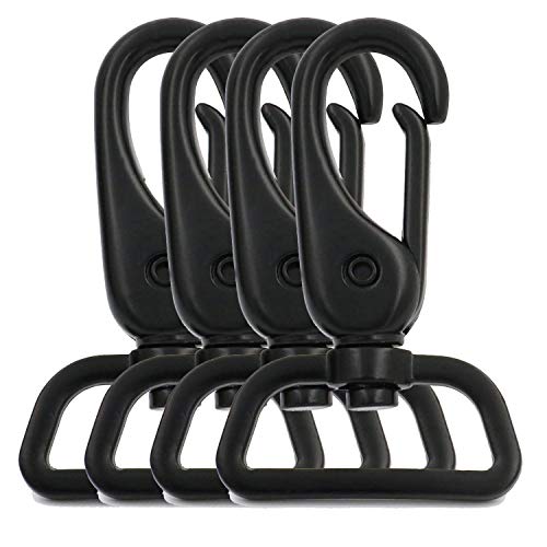 BIKICOCO 1-1/4'' Swivel Trigger Lever Snap Hook Lobster Claw Clasp Spring Loaded Clip, Flat-D-Ring Ended, Black - Pack of 4