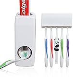 Automatic Toothpaste Dispenser Hands Free Toothpaste Squeezer and Includes Toothbrush Holder (White)