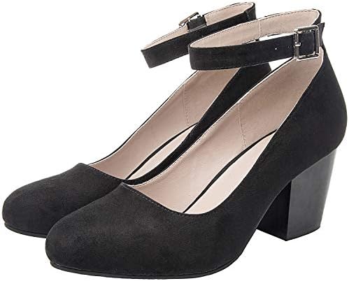Luoika Women's Wide Width Heel Pump - Ankle Buckle Strap Round Closed Toe Dressing Shoes.