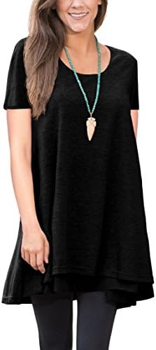 Floral Find Women Long Sleeve Lace Hem Blouse Layered Scoop Neck Tunic Loose Fit Dress