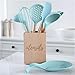 Silicone Cooking Utensils Set, Turquoise Kitchen Utensils Set With Holder-Silicone Spoon Rest, Silicone Ladle, Basting Spoon, Slotted Spoon, Pancake Turner, Spatula,Skimmer,Whisk,Rustic Utensil Holder