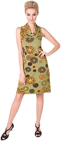 Chic Mariposa Mandala Printed Cowl Neck Women’s Summer Dress - Green - M