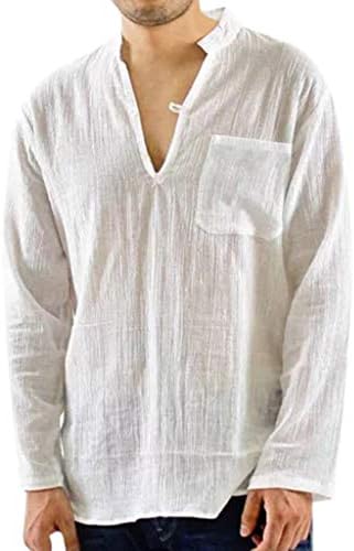 Cotton Linen Shirts with Button Pocket Classic Mens Long Sleeve Easy Care Formal Shirts Mens Long Sleeve Pilot Shirt by LILICAT