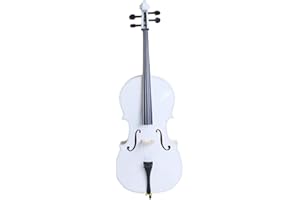 LYKOS 4/4 Professional Wood Acoustic Cello Beautiful Varnish Finishing+ Case + Bow + Rosin for Beginner (White)