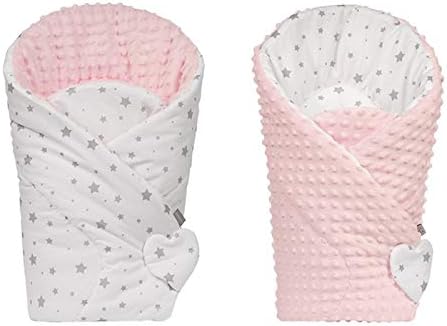 Sevira Kids Multi-Purpose Baby Swaddling Sleeping Bag - Winter - 100% Cotton - Reversible Mincky - Newborn Gift - Stella Pink - 80 x 80 cm