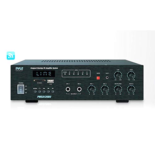 Wireless Bluetooth Public Address Amplifier - 500W Compact Mini Digital Home Power Audio Sound PA Receiver System w/ 70V 100V Output, Mic Input, Radio, USB, Remote For 4-16ohm Speaker - Pyle PMSA126BU