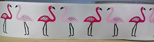Satin Ribbon - 1.5in Flamingo Ribbon - White Ribbon - 3 Yards