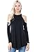 Made In USA High Neck Cold Shoulder Long Sleeves Relaxed Fit Flare Tunic Top,Black,Medium
