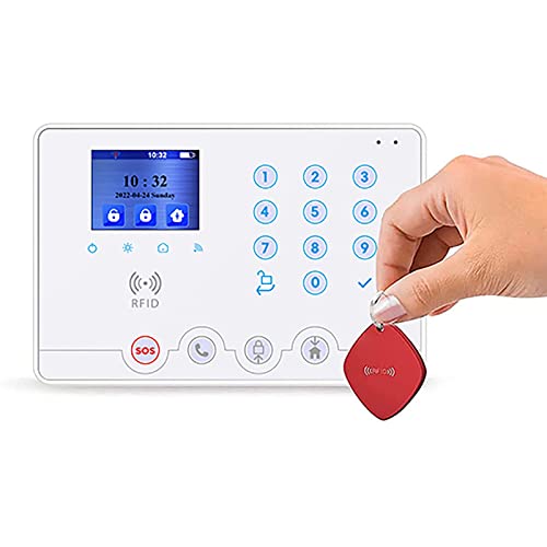 Wolf Guard WiFi and 4G Home Alarm System Set, Home Alarm System with Wireless Solar Outdoor Siren, Window and Door Sensor, Motion Sensor, RFID, Tuya App, German W4Q-W06
