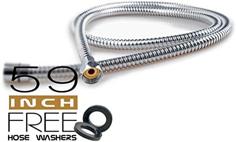 YAJO Stainless Steel 59 Inch or 1.5 Meter Shower Head Hose Bathroom Handheld Showerhead Sprayer, Polished Chrome