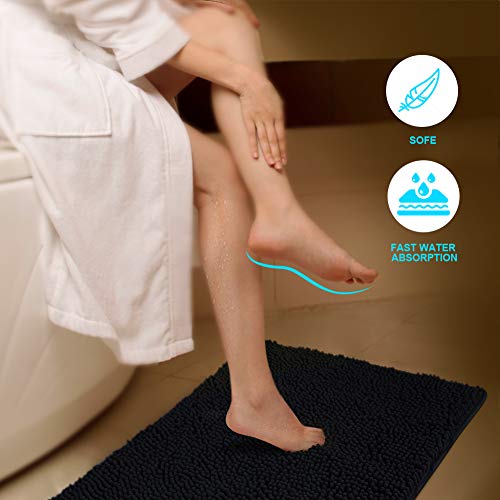 Secura Housewares Soft Microfiber Bathroom Rugs, 20 x 32 Inches Non Slip Bath Mat for Door, Bathroom & Kitchen with Water Absorbent, Machine Washable (Black)