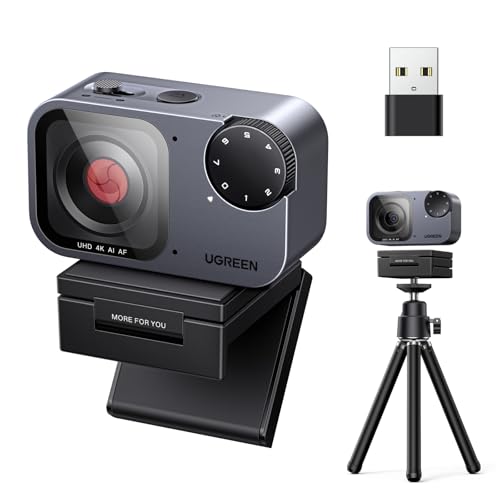 UGREEN Webcam 4K Streaming AI para PC Enfoque Automático PDAF,HD 4K 30FPS con Micrófono Cancelación de Ruido,Cámara Web Campo de Visión 79°, Adaptador USB-A y USB-C para Streaming, Conferencia y Zoom