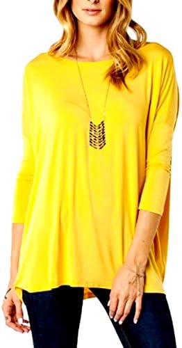 Jack David Women's Famous 3/4 Sleeve Bamboo Top Casual Oversized Soft Loose Fit Drop of Shoulder Boat Neck