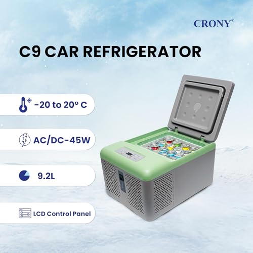 CRONY C9-9L Portable Car Refrigerator Fast Cooling Fridge Outdoor 12V/24V DC 100~240V AC for Camping Travel Road Trip RV Truck Boat Camper