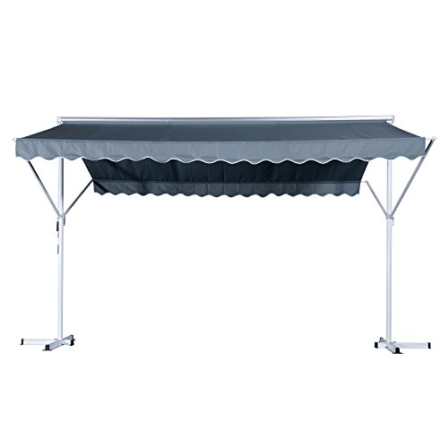 Outsunny Standmarkise Gartenmarkise Markise mit Faltarm Kurbel Terrasse Grau 4,5x3,4m – Bild 4