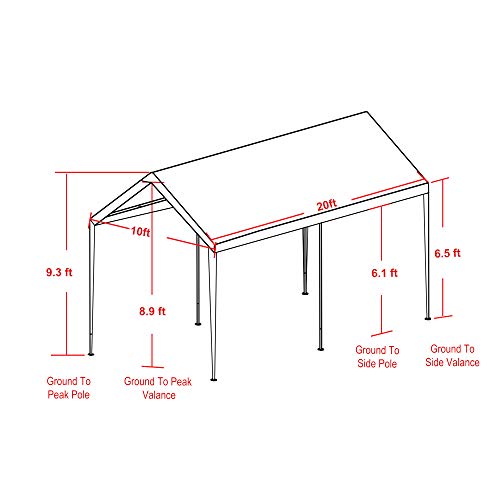 Abba Patio VDLGP1020W 10 x 20 Feet Outdoor Carport Canopy 6 Steel Legs