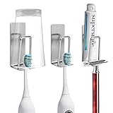 Toothbrush Holder Wall mounted Toothpaste Cup and Razor holder save space keep dry stainless steel strong adsorb 3M Adhesive 304 Stainless Steel for Bathroom or Kitchen Counter (3 pack)