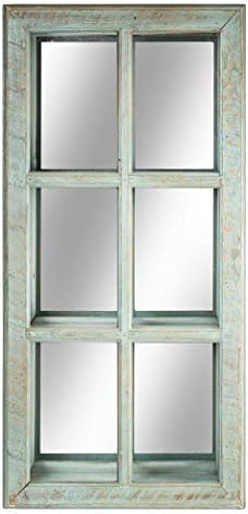 American Art Decor Window Pane Wall Vanity Mirror with Cabinet Storage Shelves - Rustic Country Farmhouse Home Décor - Teal (31” H x 15.5” L x 6” D)
