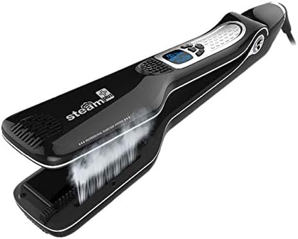Professional Personalized Steampod Hair Straightening Flat Iron, Salon Steam Hair Straightener Brush, Smooth Hair Qiuckly, No Damage Hair, Fast Heating Up, LCD Display, Dual Voltage (Black)