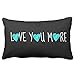 Onemaker Love You More, White W Aqua Hearts On Black Pillow Cover