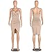 YS.DAMAI Women's Sexy Deep V Neck Sleeveless Spaghetti Strap Bodycon Wrap Dress Front Slit Bandage Midi Club Dress(Beige,L)