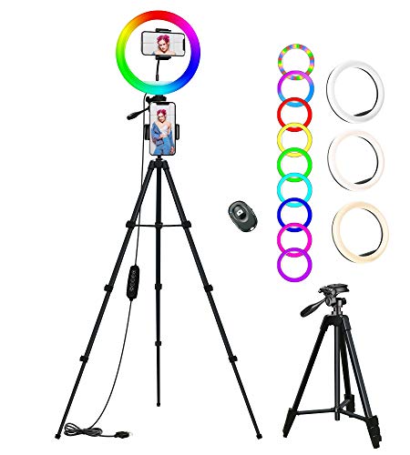 Ringlicht mit Stativ, COOLHOOD LED Ring Light Selfie Ringleuchte mit 18 RGB & 3 Normale Farben Dimmbare Led-Licht Tik…