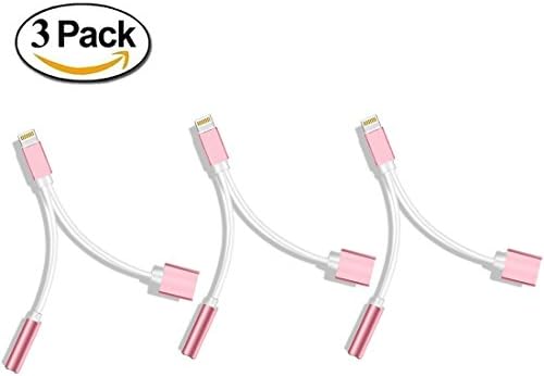 2 in 1 iPhone 7 Adapter(Compatible with iOS 10.3)Rose gold 3Pack,Lightning to Charger and Lightning to 3.5mm Aux Earphones Jack Cable for iPhone 7 / 7 Plus