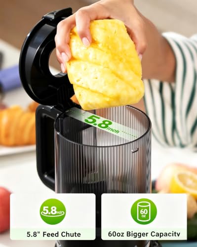 Juicer Machine, Cold Press Juicer with 5.8" Large Feed Chute, 300W Masticating Slow Juicer with High Juice Yield, Juice Maker for Fruits and Veggies, Easy to Clean, BPA-Free, Black