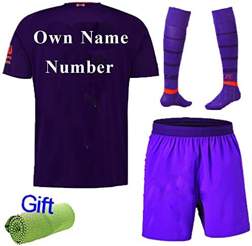 FC FirstClass 2019 Football Soccer Club Outfits Short Sleeve Purple Away Kit for Kids 3-12 Years Sportwear with Socks and Free Ice Face Cloth