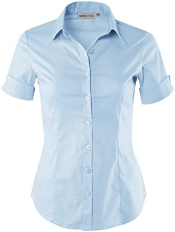 MAYSIX APPAREL Short Sleeve Stretchy Button Down Collar Office Formal Casual Shirt Blouse for Women Fit (XS-3XL) Black