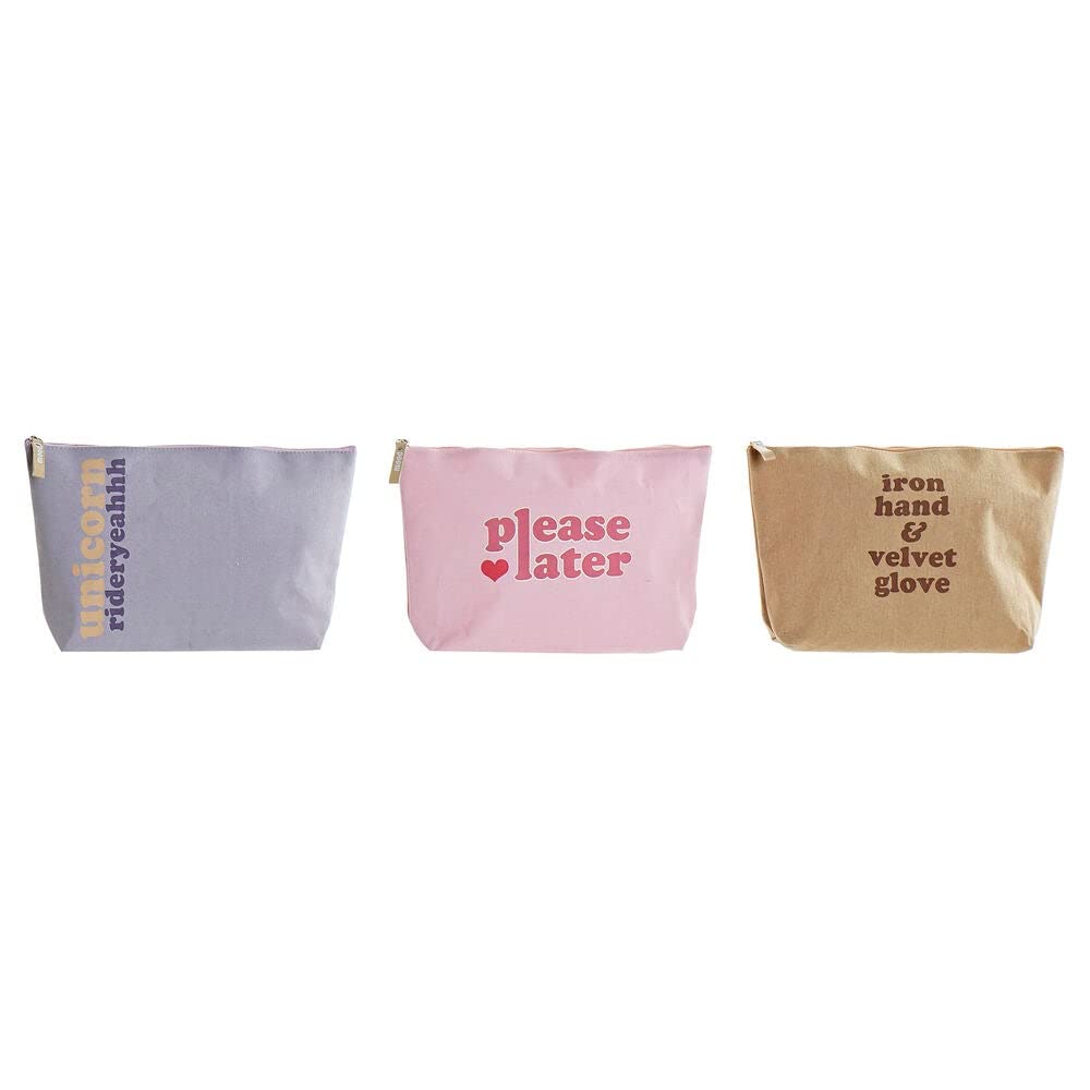 DKD Home Decor Canvas Blue Pink Brown Polyester Polyurethane Shabby Chic (32.5 x 8 x 21 cm) (3 Pieces)