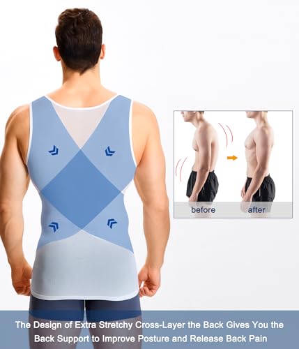 KUMAYES Men's Slimming Shapewear Slimming Flat Tummy Vest T Shirt Slimming Invisible Compression Vest Body Shaper