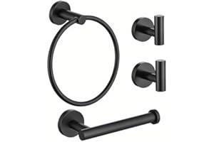 Stainless Steel Towel Ring Set, Stainless Steel Bathroom Towel Rod Set, Toilet Paper Rack, Towel Rack, Bathroom (Black)