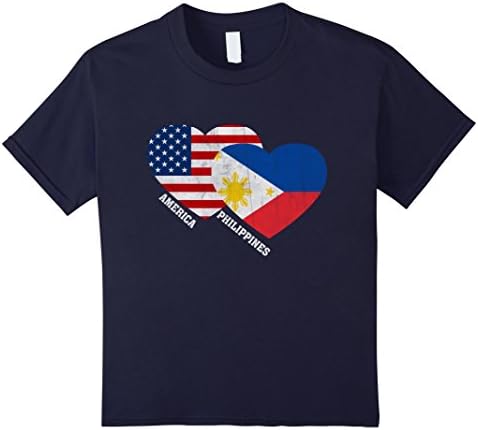 Kids Philippines Flag T-Shirt Filipino American Flag Tee Shirt 8 Navy