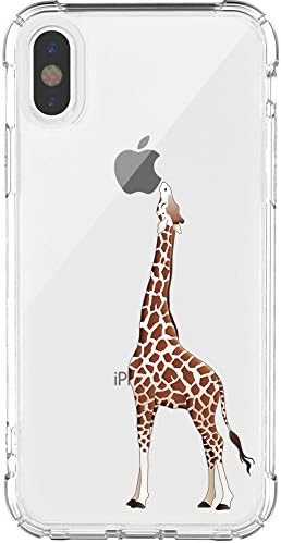 JAHOLAN iPhone X Case iPhone Xs Amusing Whimsical Design Clear Bumper TPU Soft Case Rubber Silicone Cover Phone Case for iPhone X iPhone Xs - Brown Eating Giraffe