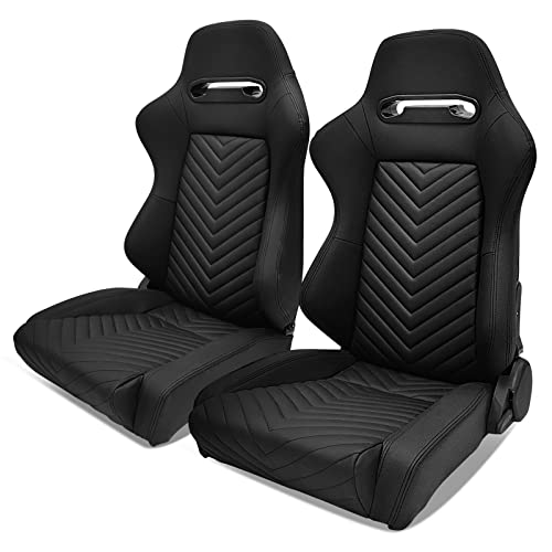 AS X1 TN Synth Leather Silver Stitch Fold & Recline Bucket Seat Black Inc Slides - LJ Automotive