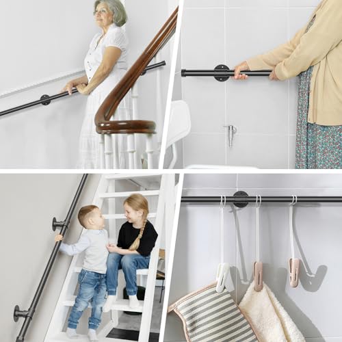 Couleeur Indoor and Outdoor Stair Railings, Wall Mount Stairs Railing for Elderly Disabled Stairs Steps Handrail Galvanized Industrial Non-Slip Handrail (1M)
