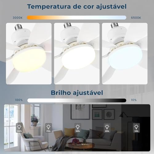Ventilador de Teto LED E27 com Controle Remoto e 3 Velocidades | Controle remoto para ajuste das funções