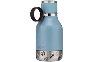 Asobu Buddy Bottle a Stainless Steel Insulated Water Bottle for with Removable Dog Water Bowl and Dog Food and Treat Storage Bowl (Blue, 37 Oz Water Bottle with Bowl)