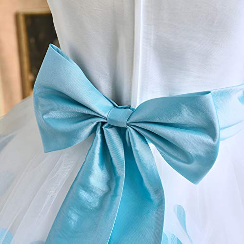 Girls Tutu Bow Dress Petals Princess Flower Dress with 3D Roses for Birthday Wedding Party (5, Blue)