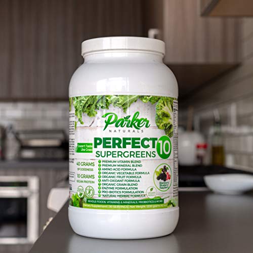 Perfect 10 Supergreens is Premium Organic Green Superfood with Very High End Ingredients in All Categories. Very Large 40 Gram Serving Size Provides 5 to 9 Servings Wholesome Fruits & Vegetables