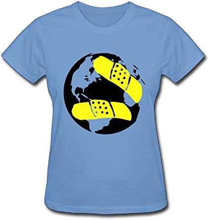 Unlongquhu Patched Globe Women's Short Sleeve Fashion T ShirtSize XL Color Sky