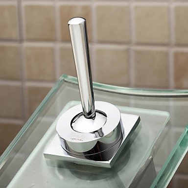 YAJO Modern Single Handle 360 Degree Rotating Lever Bathroom Glass Spout LED Color Changing Vessel Sink Faucet, Chrome