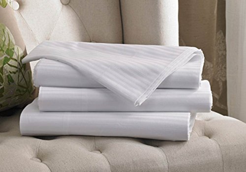 WestinWhite Stripe Flat Sheet - Luxurious 300 Thread Count Cotton Top Sheet with Signature Shadow Stripe - White - Queen (92" x 103")
