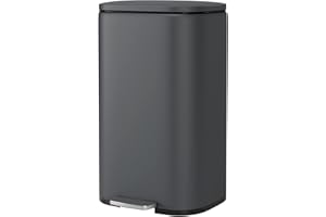 finetones Trash Can, Stainless Steel Garbage Can with Silent Lid, Durable Pedal & Inner Bucket, Pedal Garbage Bin for Kitchen Inside Outside (50L, Dark Gray)